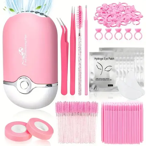 Eyelash Extension Tool Set, Individual Eyelash Kit, DIY Lash Tools, Eyelash Extension Supplies, Including 1 Count Eyelash Fan, 2 Counts Tweezers, 100pcs Eyelash Swabs, 50pcs Brushes, 100pcs Glue Ring, 2pcs Tapes, 10pcs Eye Patch