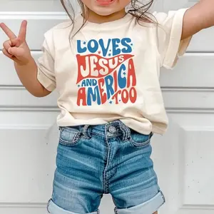 Youth & Adult Jesus Loves America Fourth Of July Christian Youth Shirt, USA Patriotic Graphic Tee for Men Women, Daily Soft Printed Cotton Top
