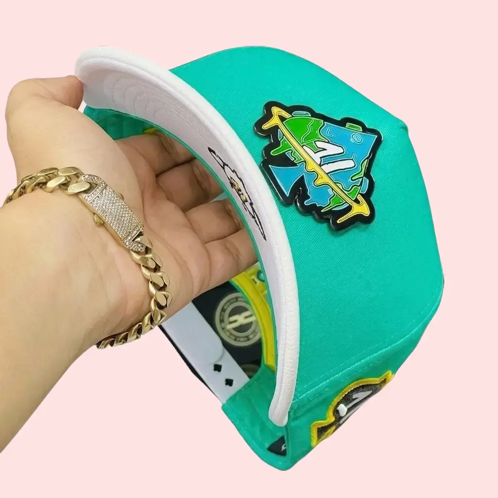 Teal Green Urban Streetwear Cap with Graphic Patch Two Tone Adjustable Snapback Hat
