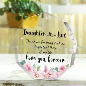 Irregularly Shaped Acrylic Decorative Plaque Decor, 1 Count Flower Pattern Desktop Ornament, Creative Birthday Gift for Daughter-in-law