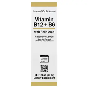 California Gold Nutrition Vitamin B12 as Cyanocobalamin with Vitamin B6 and Folic Acid, Raspberry Lemon, 1 fl oz (30 ml)