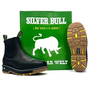 Silver Bull Black Slip On Rodeo Work Boots Square Toe Dual Density Anti-Fatigue Sole Anti-Slip Ankle SB-3078 Footwear Leather Comfort Shoe silver bull