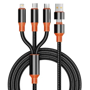 1pcs Braided Durable 2-In-1 Phone Charger Cable, Universal Multi-Port Portable Charging Cable, USB PD to Type-C iOS Micro Interface for Home Travel