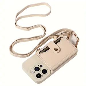 Phone Case, Cover - Protective Phone Case with a Crossbody Design, Compatible with Iphone 17/16/15/14/13 Plus/Pro/Pro Max, Featuring a Mirror, Long Drawstring, and Multifunctional Zipper Card Storage in Faux Leather