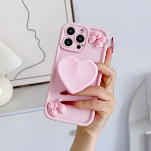 Pink 3D heart-shaped butterfly accessory knot frosted soft full coverage Protective phone case suitable for Apple 11/11 Promax/12/12Pro/12Promax/13/13Pro/13Promax/14/14Plus/14Pro/14Promax/15/15Plus/15Pro/15Promax/16/16Plus/16Pro/16Promax Protector