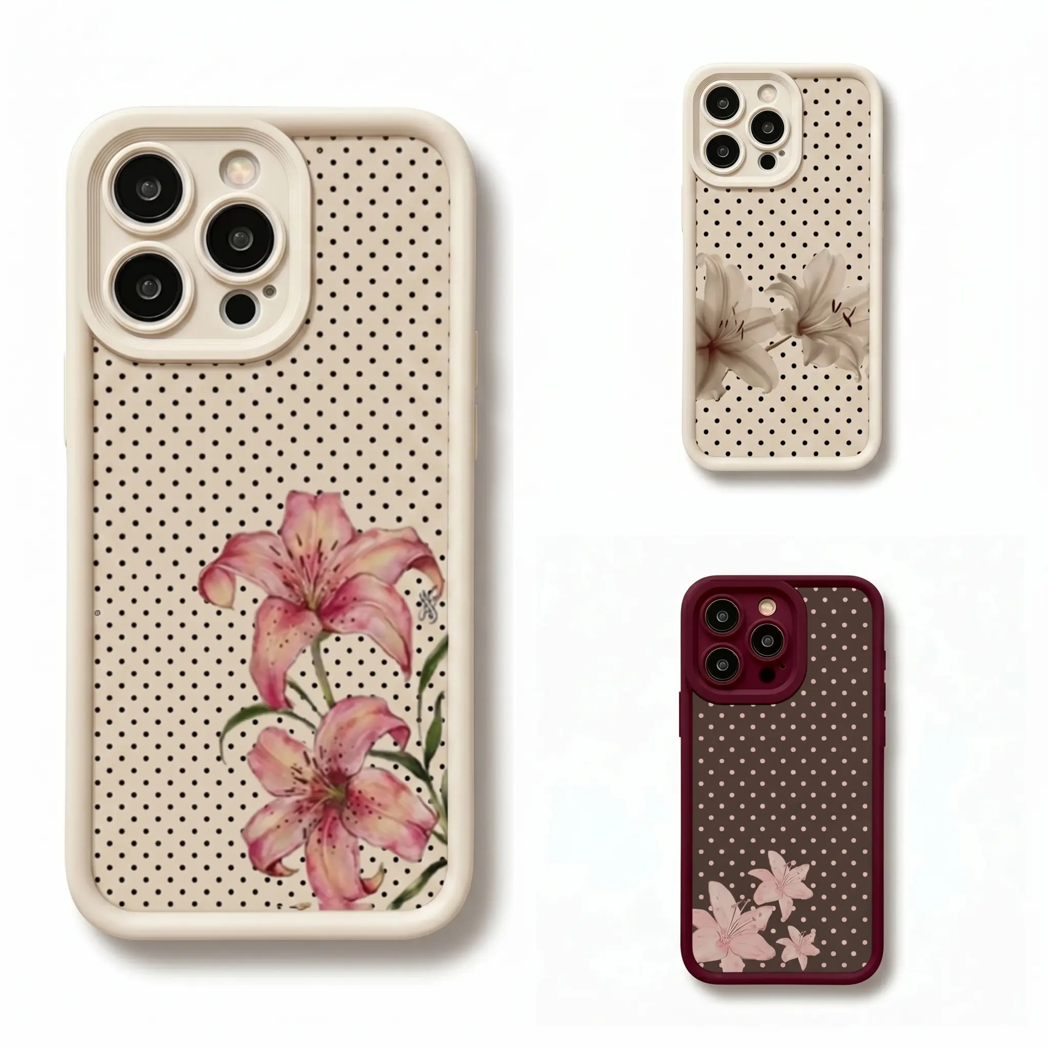 Lily Floral Polka Dot Phone Case,Vintage Aesthetic Gift for Her,Compatible with iPhone 11, 12, 13, 14, 15, 16, 17 Pro MaxSeries,Trendy and Protective Case for Every Style