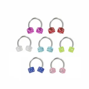 Surgical Steel Horseshoe Curved Barbell Ring 14 Gauge & Acrylic Dice