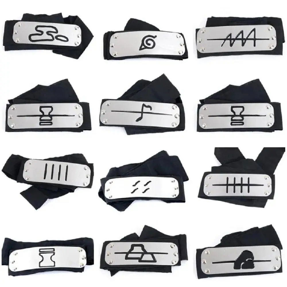 Anime Ninja Headband for Cosplay, Metal Plated Black Adjustable Headband, Multi Symbol Ninja Costume Accessory for Halloween Party