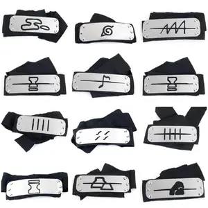 Anime Ninja Headband for Cosplay, Metal Plated Black Adjustable Headband, Multi Symbol Ninja Costume Accessory for Halloween Party