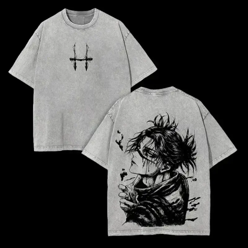 Men's Jujutsu Kaisen Choso Anime Figure Print Fitted Short-Sleeve Cotton T-Shirt - ZORA LAB Vintage Washed Breathable Crewneck Retro Streetwear Activewear Tee