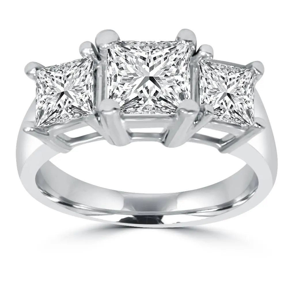 2ct Three Stone Princess Cut Diamond Engagement Ring 14K Gold Lab Grown