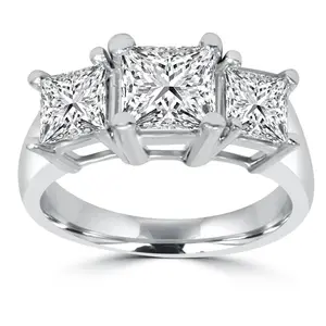 2ct Three Stone Princess Cut Diamond Engagement Ring 14K Gold Lab Grown