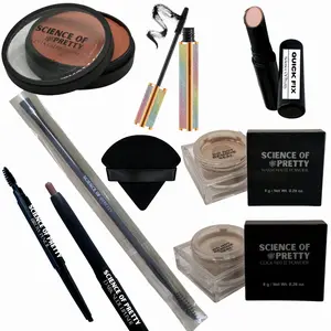 Basic Betty Bundle | Science of Pretty | Ugly Duckling Blush, Dark Nude Lipliner, Quick Fix, Brow Pencil, Warm Matte Powder, Cool Matte Powder, Mascara, Eye Brush, Triangle Puff