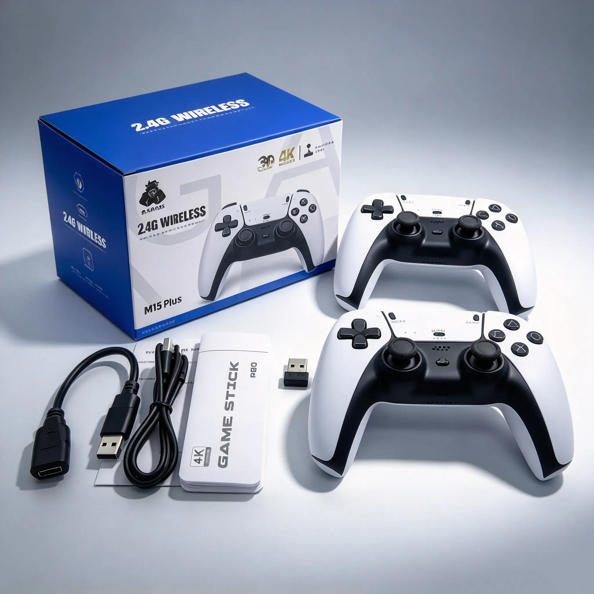 M15 4K Pro Video Game Console Stick (128GB, 4k+ Games, 2.4G Wireless Controllers) for Gamer Stuff