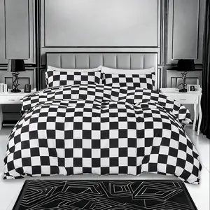 3-Piece Checkered Duvet Cover Bedding Set, Comfortable Checkered Chessboard Print, 1 Duvet Cover + 2 Pillowcases, Perfect Valentine's Gift, Decorative Bedding Set