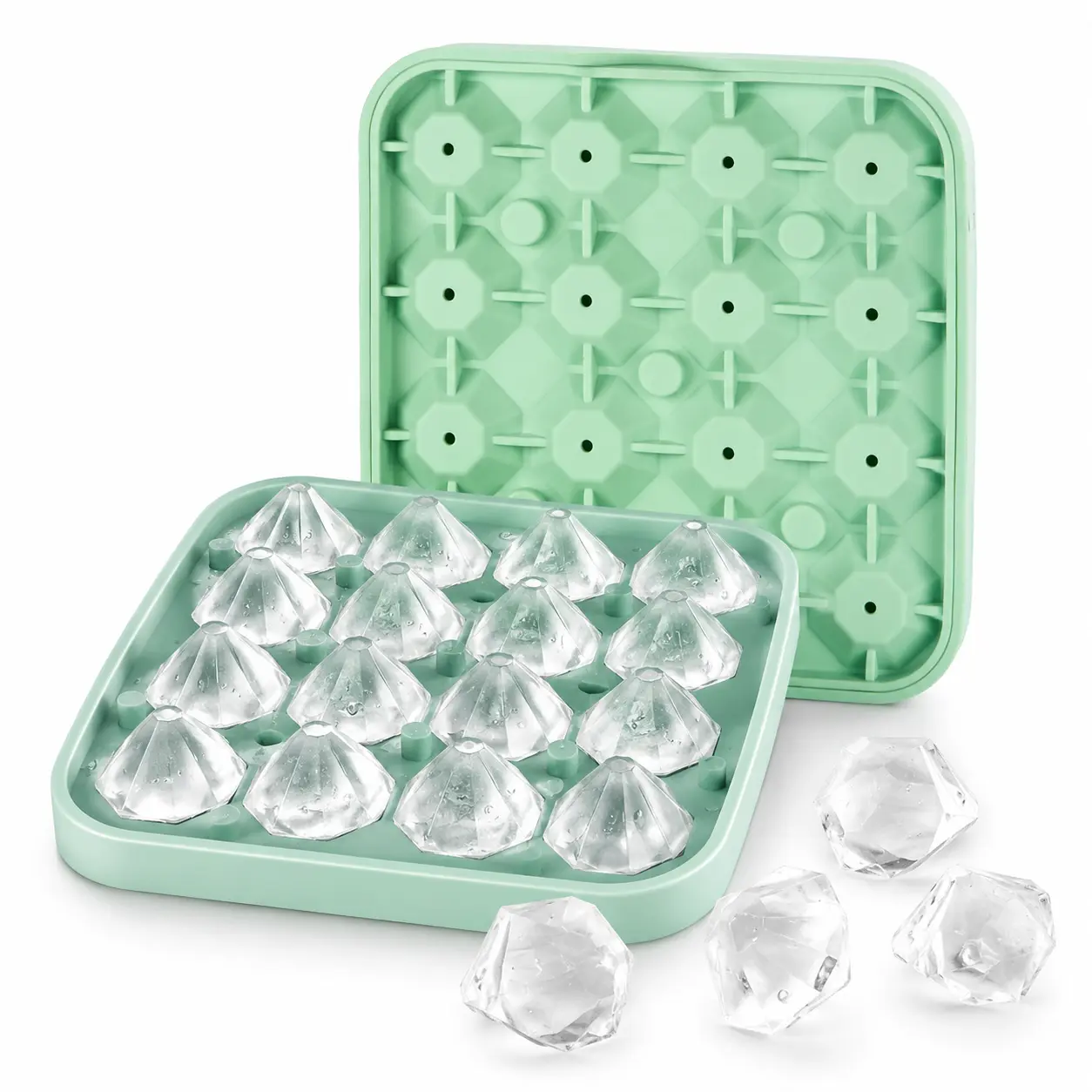 Diamond Ice Cube Mold 16 Cavity, Silicone Crystal Ice Tray Maker for Whiskey, Cocktails, Drinks, Home Bar & Party