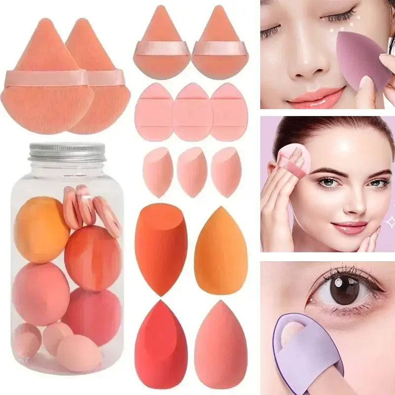 14Pcs Makeup Sponge Set Cosmetic Blender Blending Sponge Beauty Egg Foundation Sponge Makeup Sponges For Foundation Powder Puffs Soft Cushion Puff Triangle Powder Puff Mini Finger Puff Women Make Up Accessories