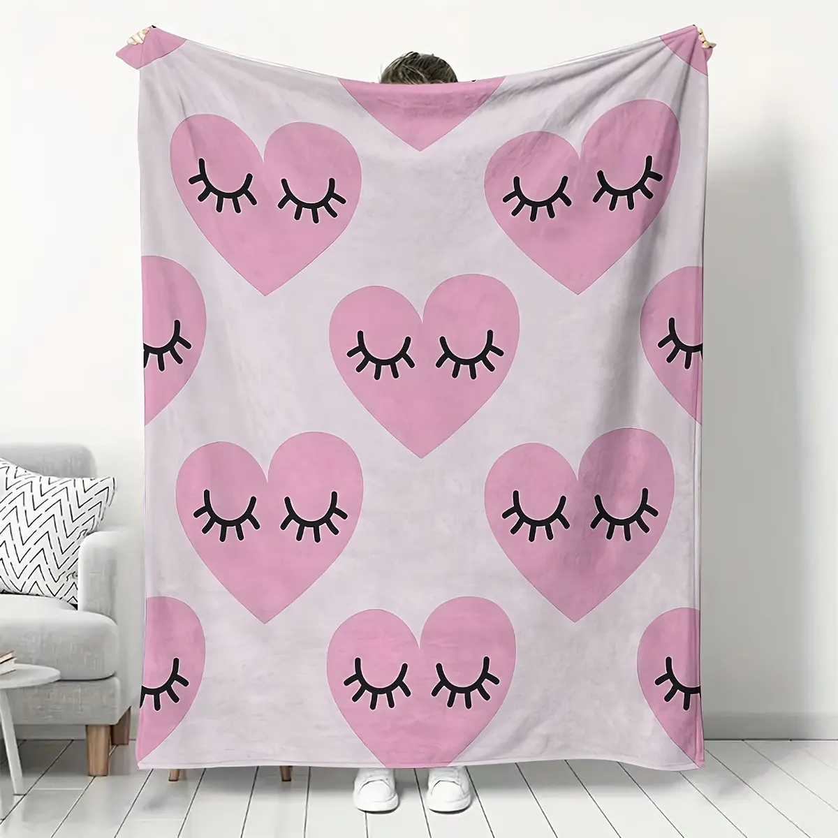 Pink Heart-Shaped Eyelash Throw Blanket - Soft Comfy, Ideal for Sofa and Bed, Heartfelt Gift, Heartfelt Gift Blanket, Soft Comfy Blanket summerwins