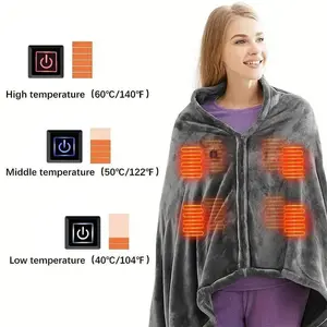1PCS USB Heated Hooded Blanket Top, Wearable Heated Blanket, Electric Shawl - Heated Cloak Windbreaker Blanket with Hood for Adults. A winter gift with a super warm design, featuring 3 heating settings, comfortable large pockets,