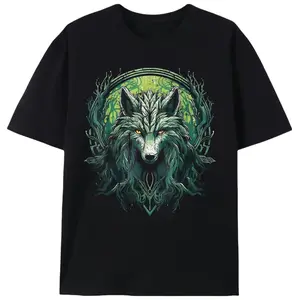 Celtic Wolf Green Norse Mythology Men’s Graphic Tee |   Unisex Native Tribal Nature Casual T-Shirt |   Summer Edgy Tattoo Fan Gift