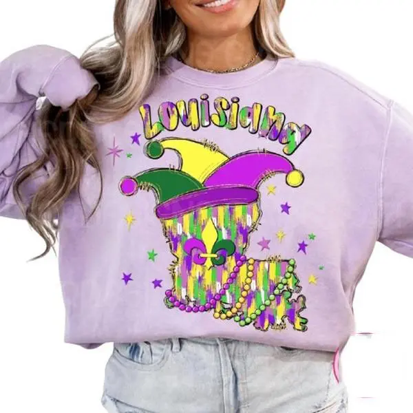 T-shirt Map Coquette, Jester, Beads, Fleur De Lis, , Fat Tuesday, Carnival S In Sweater