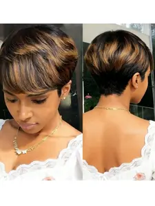 Women's Pixie Cut Human Hair Wig, 6 Inches Long Curly Design, 180% Density Full Machine-Made Wig, Casual Style, Natural Looking Wigs