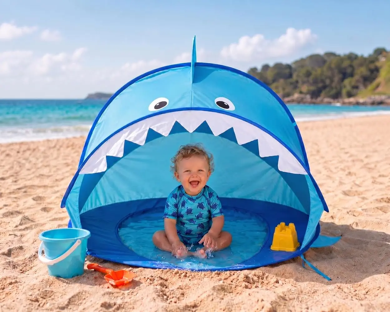 NORKIRK Baby Beach Tent Sun Shelter with UPF 50+ UV Protection, Portable Pop-Up Canopy Shark Design for Beach, Pool & Outdoor Use