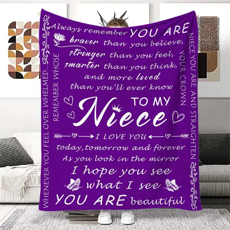 Letter Print Soft Blanket, 1 Count Air Conditioning Blanket, Warm Nap Blanket for Home Office Travel, Gift for Niece from Aunt