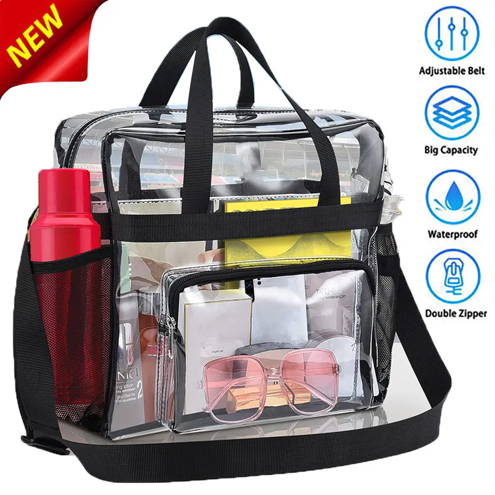 Clear bags Stadium Approved Clear Tote Bag with Zipper Closure Crossbody Messenger Shoulder Bag with Adjustable Strap