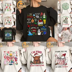 [Xmas] Funny Christmas Movie Sweatshirt, 100% Cotton, Classic Holiday Film Quote Crewneck, ELF and A Christmas Story Inspired Unisex Sweatshirt, Festive Cozy Xmas Graphic Sweater for Men and Women