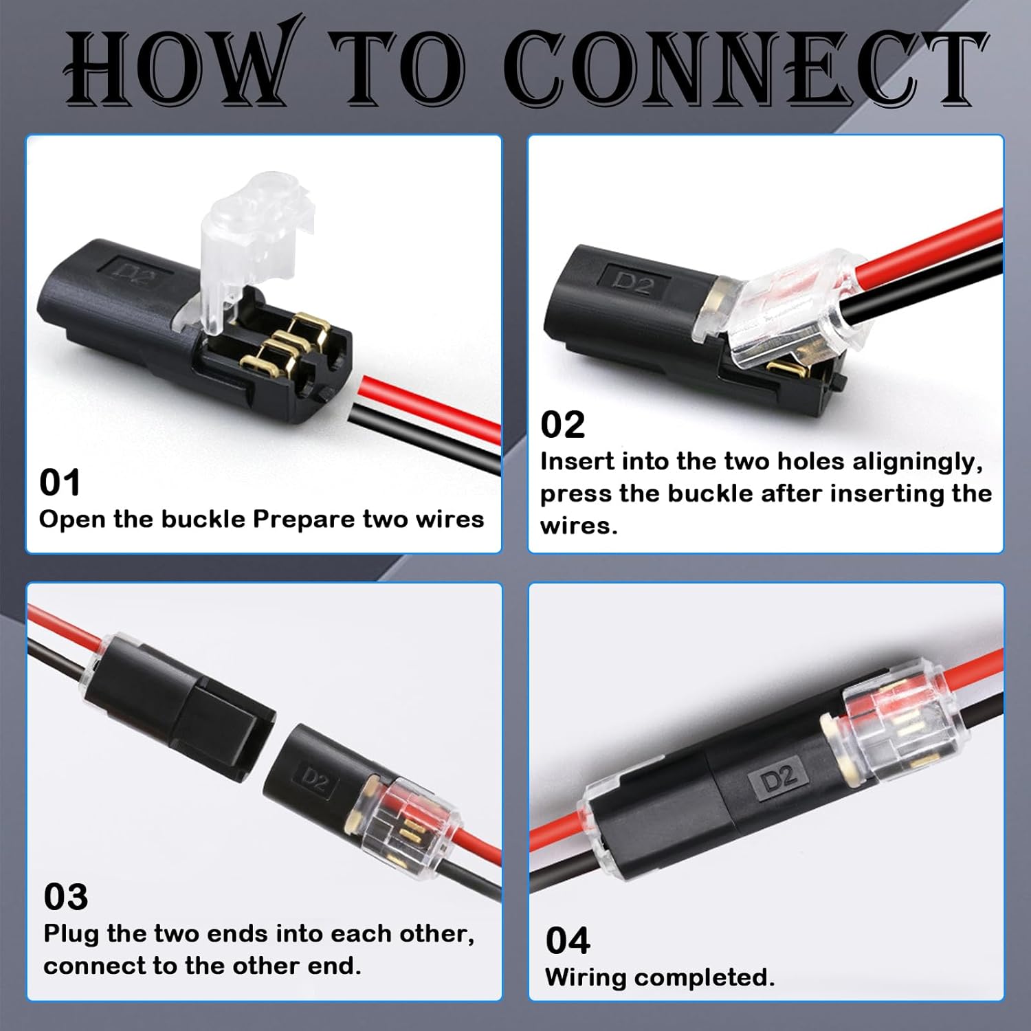 LED Strip Light Connector 100Pcs Double Wire Plug-in with Secure Locking Buckle, Quick Splice Snap-On Fasteners, No Solder Wire Connector Blocks for Low Voltage Cabinet TV Backlight DIY Model Hobby Decor