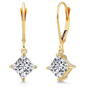 Gem Stone King 2.00 Cttw Lab Grown Diamond Dangle Drop Earrings For Women | 14K Yellow Gold | 1 Ct Each Diamond | IGI Certified | VS1-VS2 | D-E Color | Jewelry Gifts for Mom Wife Her