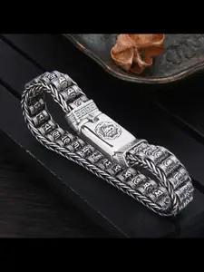 New Six-Character Mantra Roadrunner Bracelet, Vintage Ethnic Style Woven Hand Ring for Men, Retro Tribal Design Jewelry