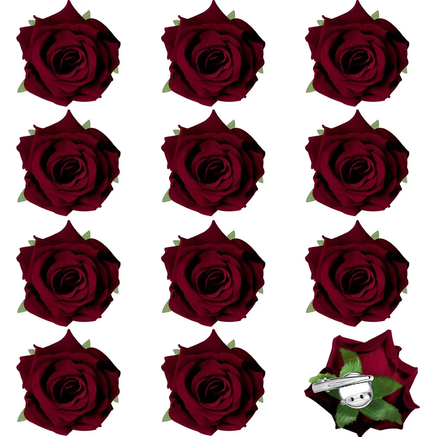 12 Pack Rose Hair Clip Flower 2.8'' Hairpin Floral Brooch Floral Hairclips Mexican Flowers Hairpin Party Supplies for Women Rose Hair Accessories Wedding Pack(Wine Red)