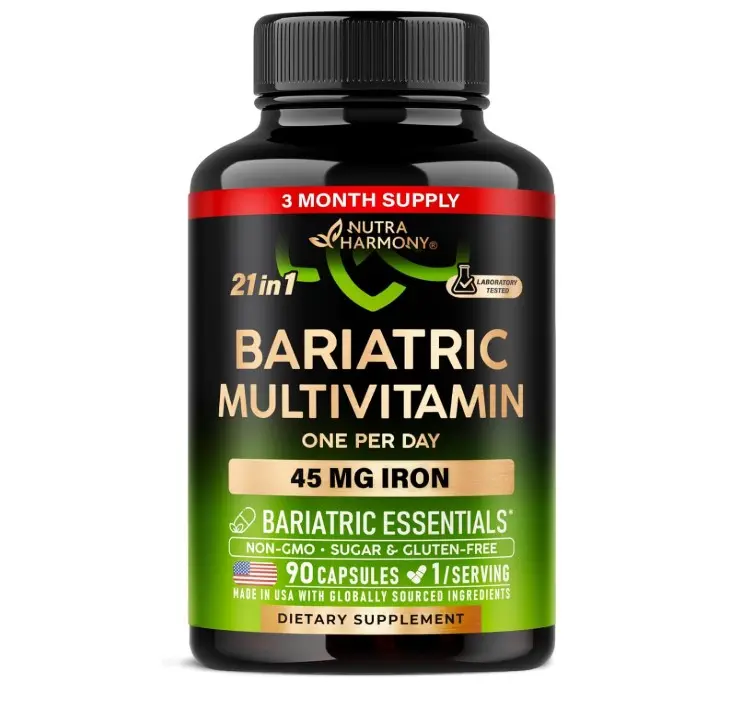 Bariatric Multivitamin - 45 mg Iron Supplements - Lab Tested - for Women & Men - All-in-One, 21 Essential Vitamins - Gastric Sleeve Support - Free of Sugar, Gluten & Soy - 90 Capsules, Once Daily