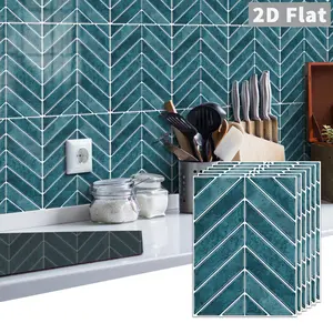 10 PCS GST Dark Teal Herringbone PE Crystal Foam Tile Stickers, Waterproof Oil-Proof Anti-Collision Self-Adhesive Wall Decals for Kitchen Bathroom Ceiling Old Wooden Boards