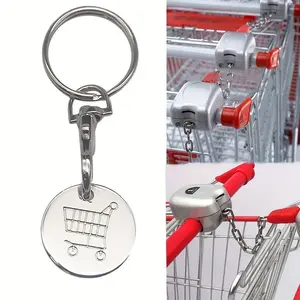Metal Shopping Cart Keychain with Lobster Clasp Design, Portable Fashion Supermarket Logo Pattern, Durable Coin Storage Accessory, No Battery Needed