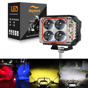 Heyword White Yellow Red Blue Motorcycle LED Headlight Tri Sided Clover Shape Dual Beam IP67 Waterproof Auxiliary Light