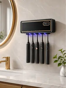 UVC Toothbrush Sanitizer & Dryer, 99.9% Sterilization All-in-One Wall Mount Holder with Intelligent Cruise Sterilization for Electric Toothbrushes, Mold Prevention Bathroom Organizer