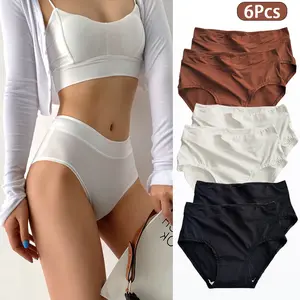 6Pcs Women's Solid Color Seamless High-Stretch High-Waist Panties, Silky Smooth Invisible Briefs, Lightweight, Soft & Breathable Basic Style, Elegant & Fashionable Seamless Underwear with Cotton Crotch, Everyday Wear, M-XXXL,full coverage panties