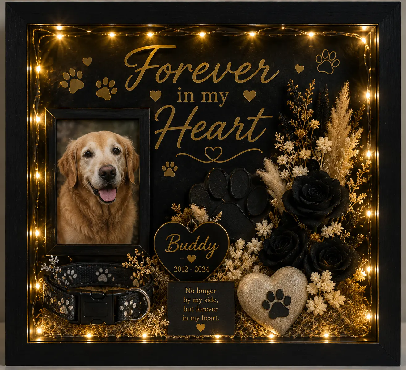 Personalized Dog Memorial Shadow Box - Forever In My Heart, Home Decor Photo Frame, Thoughtful Gift for Pet Lovers