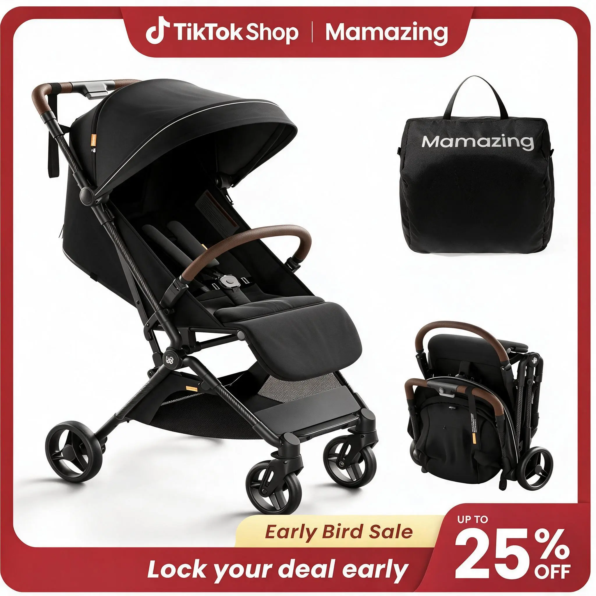 Mamazing Ultra Air Carbon Fiber Foldable Travel Stroller - Mom’s Choice Gold Award Winner, 11.6 lbs Compact, Convertible Car Seat Compatible, Lightweight Infant, Foldable Pram, 6-36 Months, Travel Stroller Toddler,familyfun