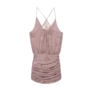 MUJER Sequin Tulle Mini Dress Women Ruched Slip Short Dresses for Woman Luxury Party Women's Dress Sexy Backless Dress Women