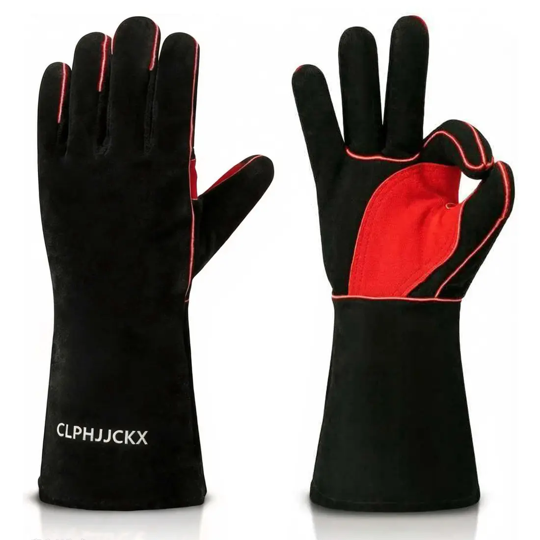 16-in 100% Fire-Resistant Heat-Resistant Layered Cowhide Forged MIG Welding Gloves with Kevlar Stitching, Double-Layer Leather Stitching, Absorbs Sweat and Moisture, Extended Sleeves, Enhanced Fingertip Sensitivity, for MIG Welding, Fireplace