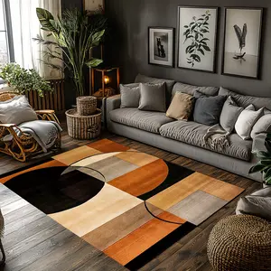 Burnt Orange Beige Abstract Geometric Crystal Velvet Area Rug Non‑Slip Modern Living Room Rug#AbstractGeometricRug #ModernHomeDecor #BurntOrangeBeigeRug #ContemporaryPatternCarpet #CrystalVelvetRug