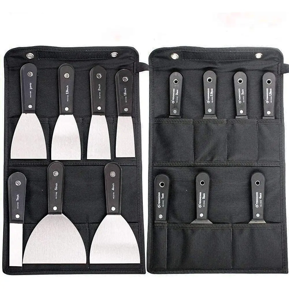 7 count Drywall  Scraper Tools with Storage Bag,Spackle Drywall Putty  Set,Stainless Steel Spackling Taping  Tool for Repairing,Removing Wallpaper,Applying Putty,Mud, Plaster Scraping