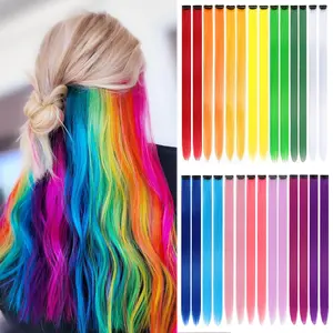 28 Packs Colored Hair extension 22 Inch Color Clip in Hair Extension for Women Girls Kids Rainbow Highlight Hair count for Party