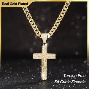 Holylegend 14K Real Gold-Plated Christian Cross Necklace for Men - Advanced Nanotech Tarnish-Free Cuban Link, Figaro, Rope Miami Chains with Jesus Crucifix Pendant, 24in Daily Wear Jewelry Accessory Gift,Father's Day Gift lumi acc