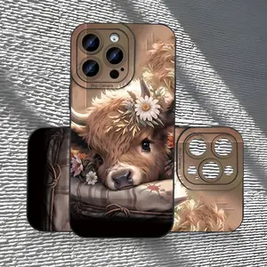 Floral-Decorated Cute Cow TPU Phone Case, With A Premium Matte Feel, Shockproof And Drop-Resistant, for iPhone 17 Pro Max Phone Case 17 Air 16E 16 Pro Max 15 Pro Max 15 Plus 14 Plus 13 12 11 X XS XS Max X, A Holiday Gift For Friends, Family, And Yourself.