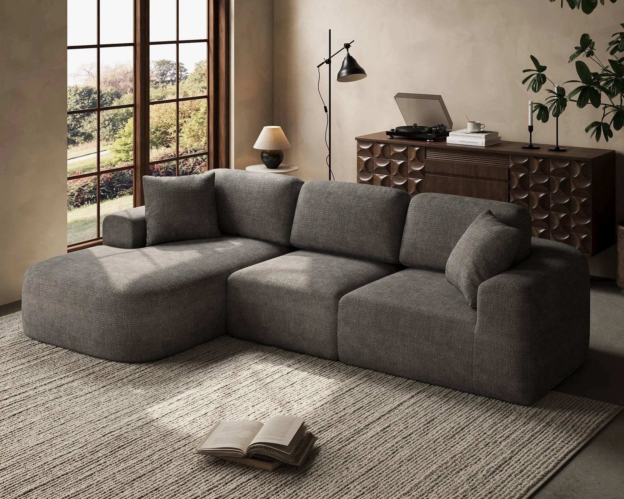 [Deals for you] Dowinx 107'' Modular Sectional Sofa Couch with Chaise, No Assembly Required, Modern Bouclé-Inspired Upholstery, Convertible L-Shaped Design for Living Room